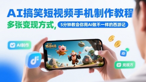 （第17298期）-AI搞笑短视频手机制作教程，多张变现方式，5分钟教会你用AI做不一样的西游记